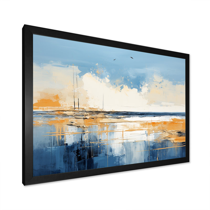 Bleu et jaune «Seaside Simplicity I» - Minimalisme côtier, impressions encadrées, H 12 po x l 20 po x P 1 po