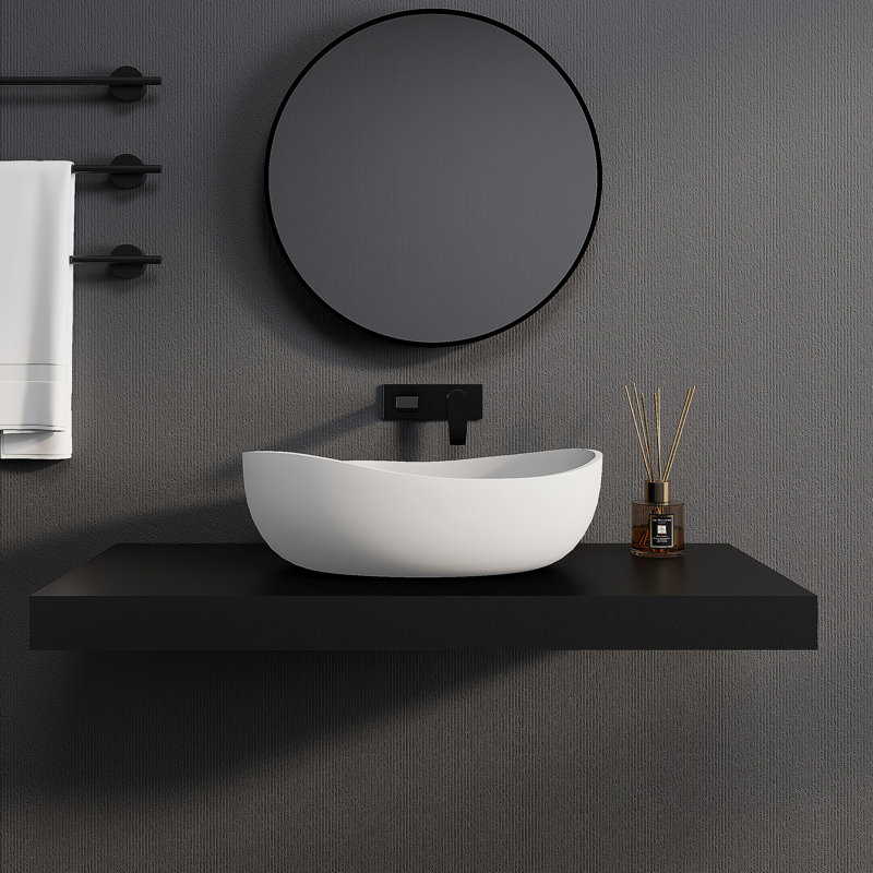 Lavabo vasque de salle de bain à surface solide 23,6 po en blanc mat