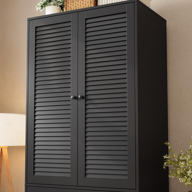 Armoire-penderie en bois 70 "avec tringle suspendue et 3 tiroirs 70" - Grande armoire de rangement pour chambre à coucher, style Art déco