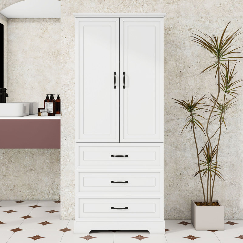 Armoire de rangement en bois avec deux portes, tiroirs et tablette réglable