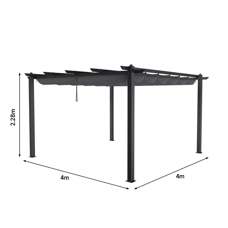 Dakota Fields Polyester Cover Retractable Freestanding Awning, 228cm H x 400cm W x 400cm D, Black