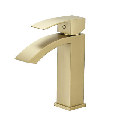 Robinet de salle de bain en nickel brossé - Design géométrique et installation contemporaine à un trou avec robinet latéral noir mat