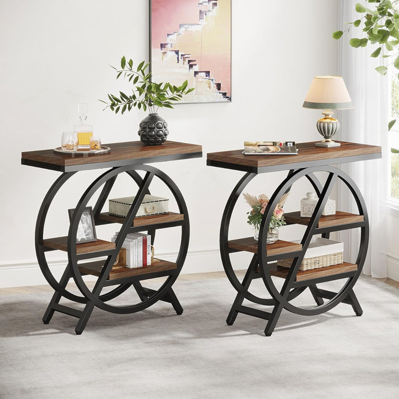 Table de bout étroite à 3 niveaux, Brun rustique