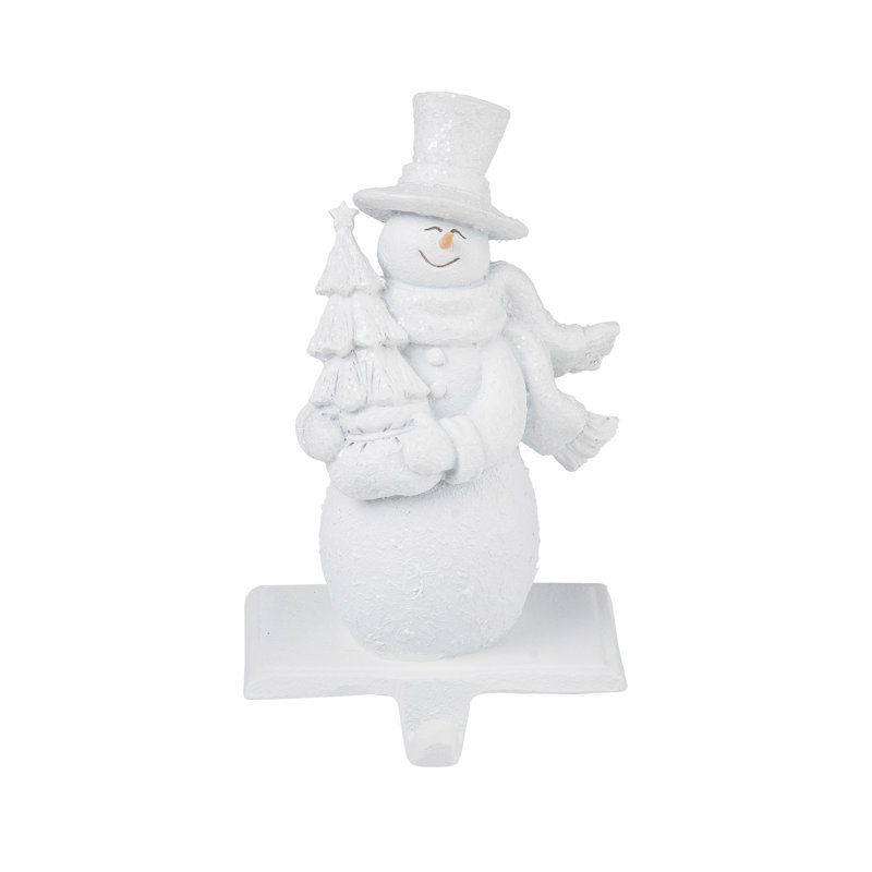 White Resin Snowman with Christmas Tree Stocking Holder