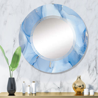 Art liquide à l'encre dans les tons de bleu clair I - Miroir mural moderne rond
