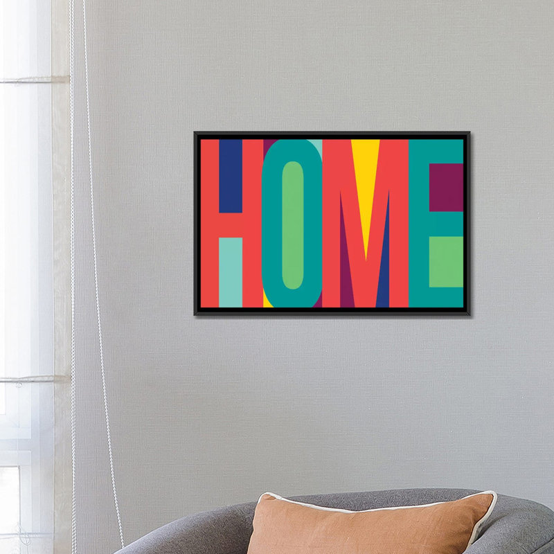 «Home», art textuel sur toile, H 18 po x l 26 po x P 1,5 po, Toile avec cadre noir, Pas de tapis