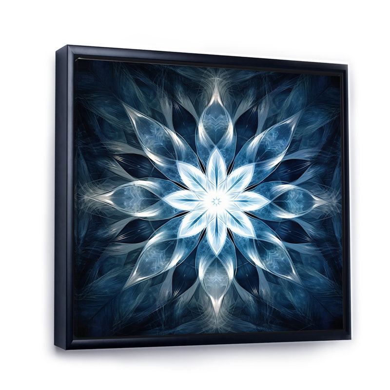 Turquoise et fleurs blanches fractales VI, H 24 po x l 24 po x P 1 po, Cadre flottant noir