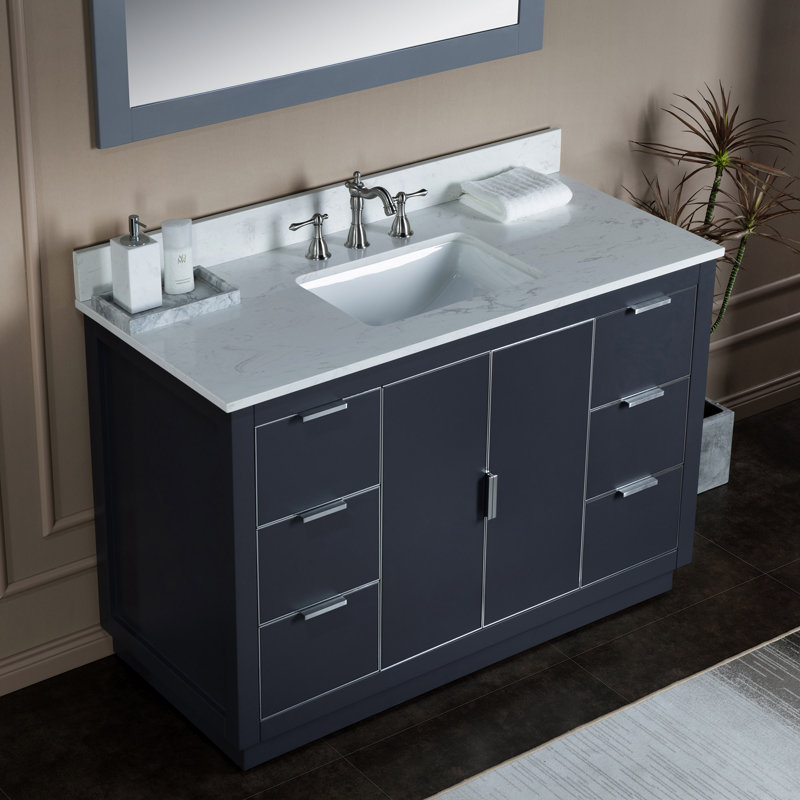 48"x21"x33" Solid Wood Bath Vanities, Navy Blue, Gold