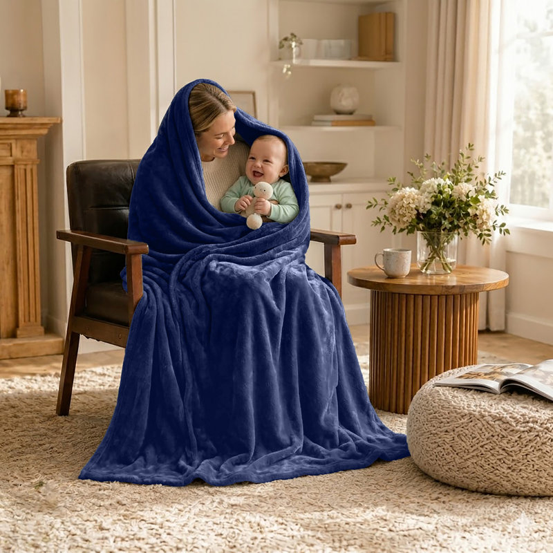 Ultra-Soft Fleece Blanket - Plush Warm Bed & Sofa Throw for All-Season Comfort, Navy, Single (130cm x 150cm)