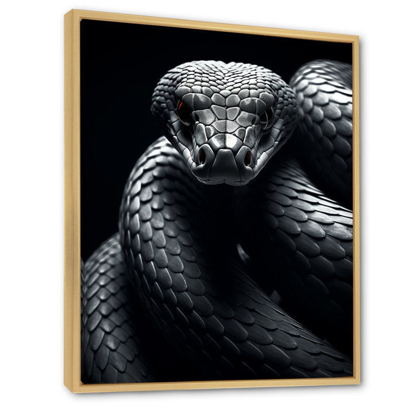 Hozaifa Black Snake Slithering Grace, reproduction d'art sur toile, H 32 po x l 16 po x P 1 po, Cadre naturel flottant