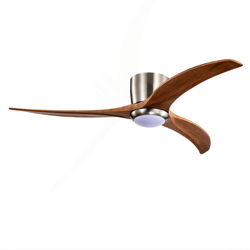 Ventilateur de plafond encastré de 52 po, ventilateur de plafond à 3 pales en bois massif avec lumières à télécommande, moteur à courant continu silencieux, ventilateur de plafond réversible à 6 vitesses pour le salon, la chambre à coucher, le bureau et l'intérieur.