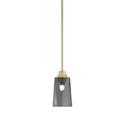 Rutland Hung Pendant Shown In New Age Brass Finish With 4.5" W x 6.5" H Smoke Bubble Glass