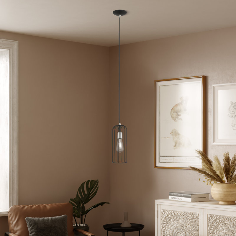 Luminaire suspendu cylindrique simple à 1 lumière Donoven, Noir / nickel brossé, Noir