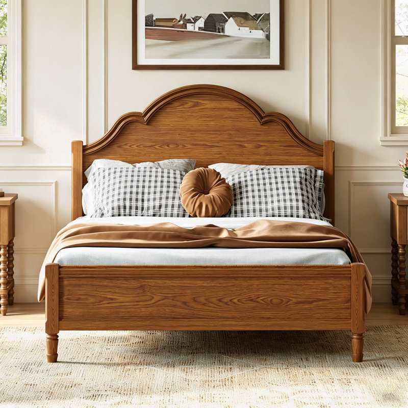 Grand lit plateforme en bois avec tête de lit et pied de lit, noyer, Noyer, Grand lit