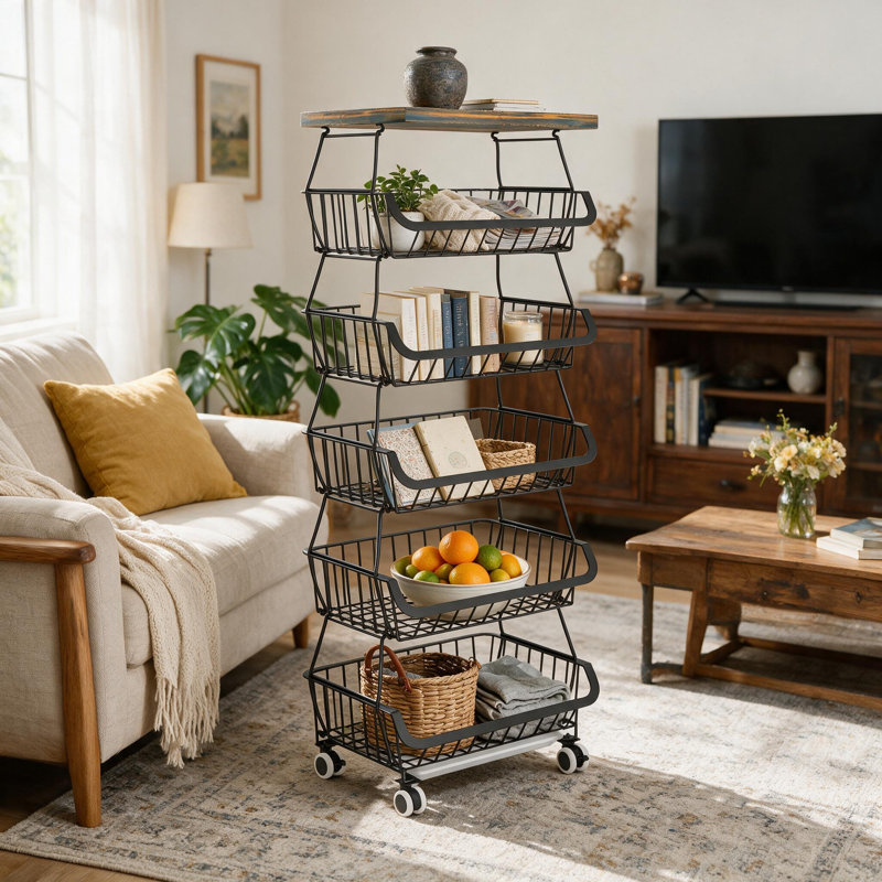 Étagère de rangement multifonctionnelle à 6 niveaux l 15,8 po x H 45,5 po avec tablette supérieure et roulettes