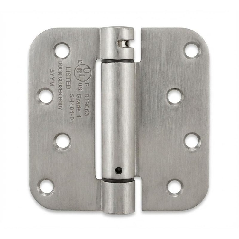 4 in. x 4 in. Satin Nickel Full Mortise Spring 5/8 in. Radius Hinge with Removable Pin - Set of 2