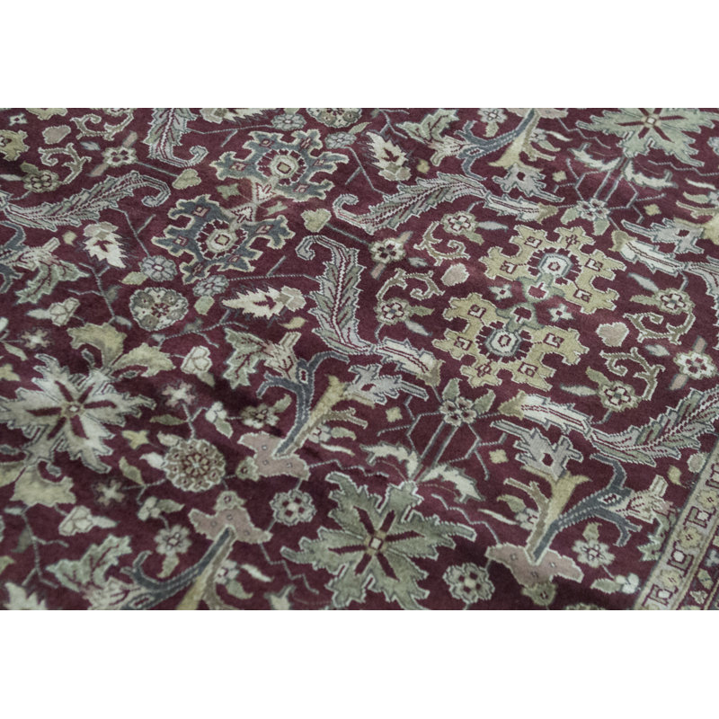 Hand-Knotted High-Quality Wine and Green Area Rug