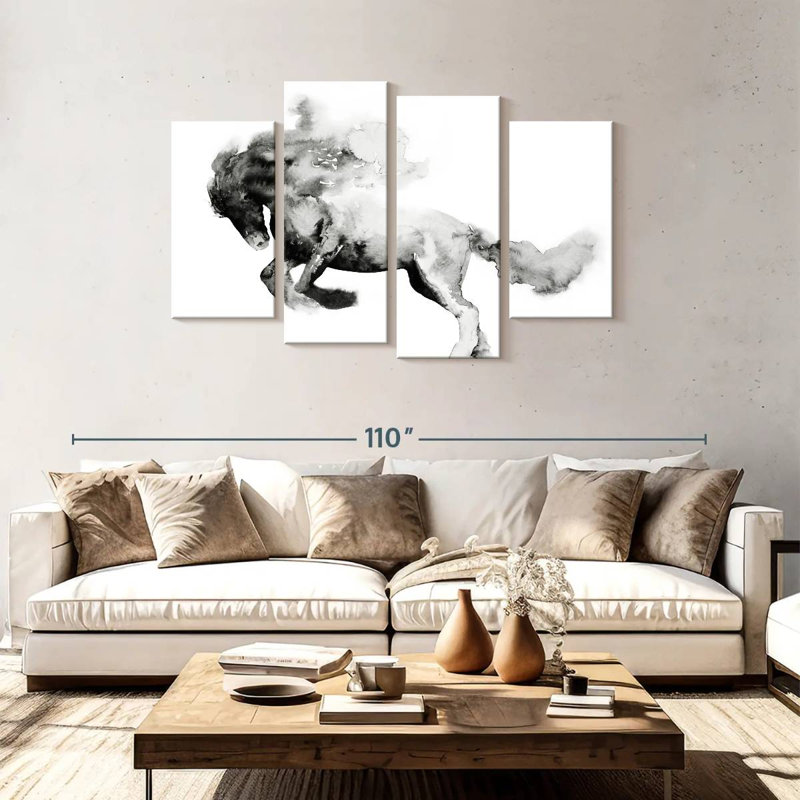 Brampt Black And White Horse, 48" H x 75" W