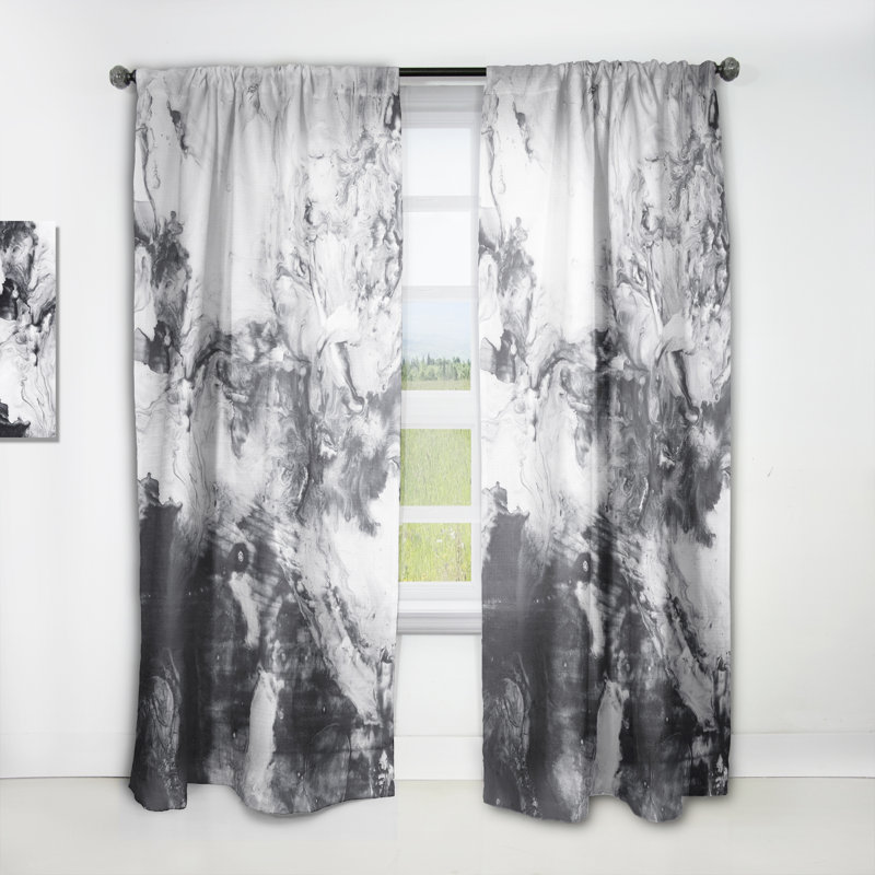 Abstract Semi-Sheer Thermal Rod Pocket Single Curtain Panel, 52" W x 84" L