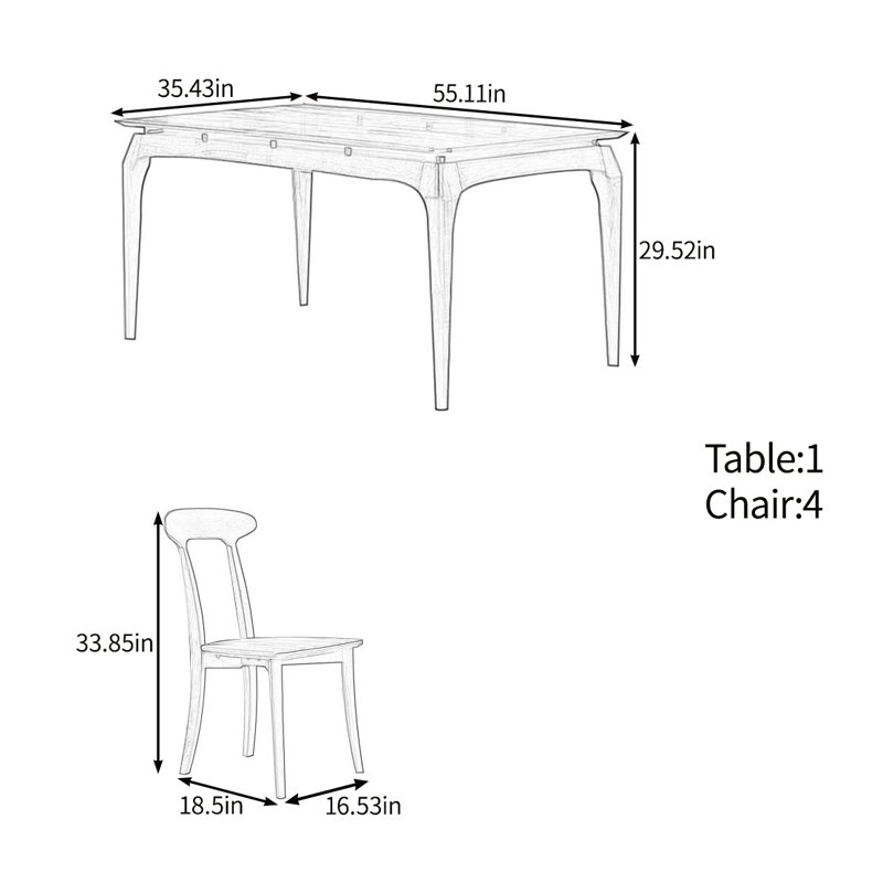 Suspended solid wood table set, 29.52"H x 55.11"L x 35.43"W