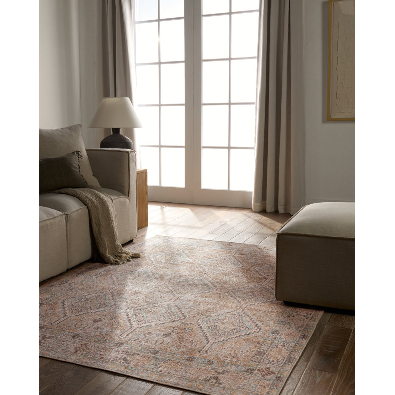 Bungalow Rose Charleton Performance Washable Trellis Brown/Tan Area Rug, Rectangle 7'6" x 9'6"