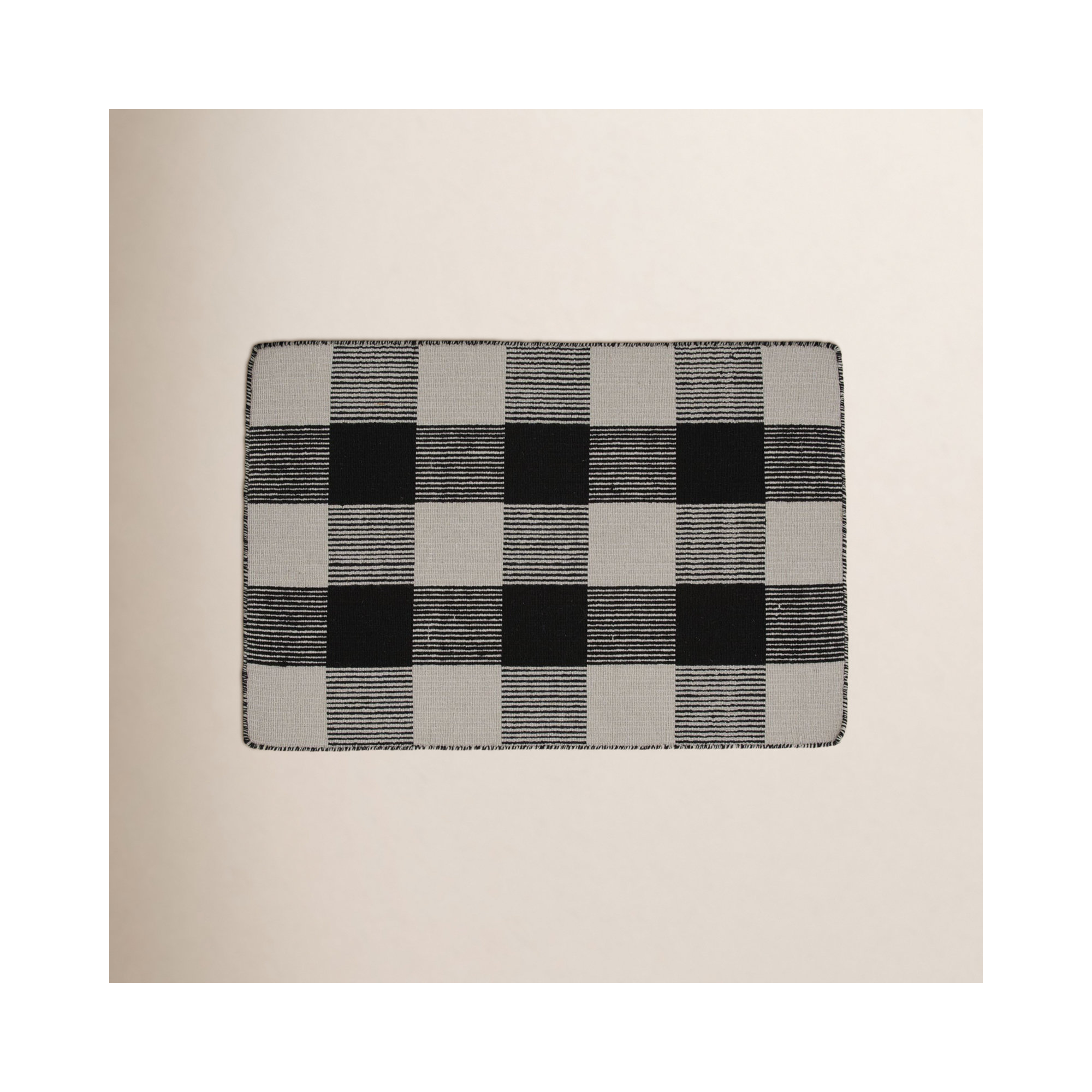 Charliss Gingham Machine Woven Flatweave Shag Wool Area Rug, Light Gray/Black, Rectangle 2' x 3'