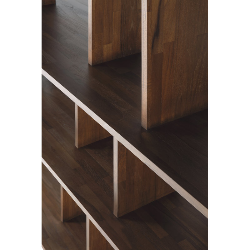 Irregular Solid Wood Geometric Bookcase, 45.5" H x 88" W x 14.5" D
