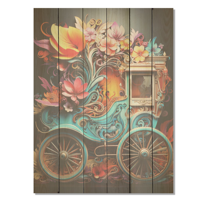 Chariot Pop Art rétro sur bois de pin naturel, H 40 po x l 30 po