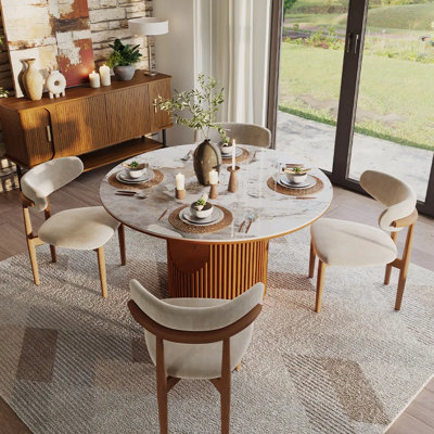 Mid-Century Modern Round Sintered Stone & Wood Dining Table by POVISON