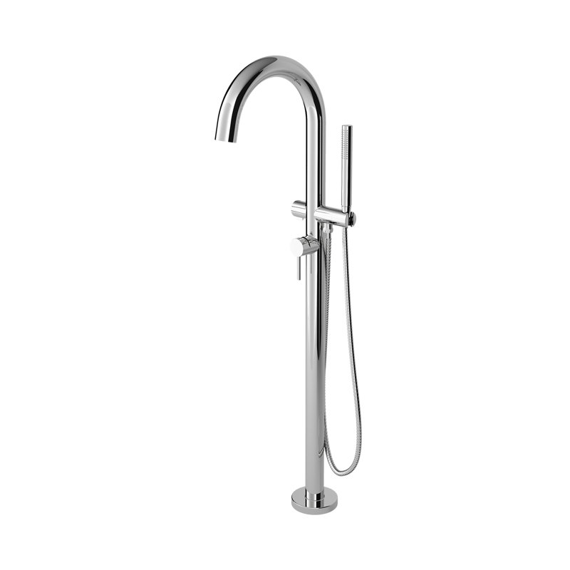 Garniture de robinet de baignoire autoportante à poignée simple avec douchette, Chrome poli