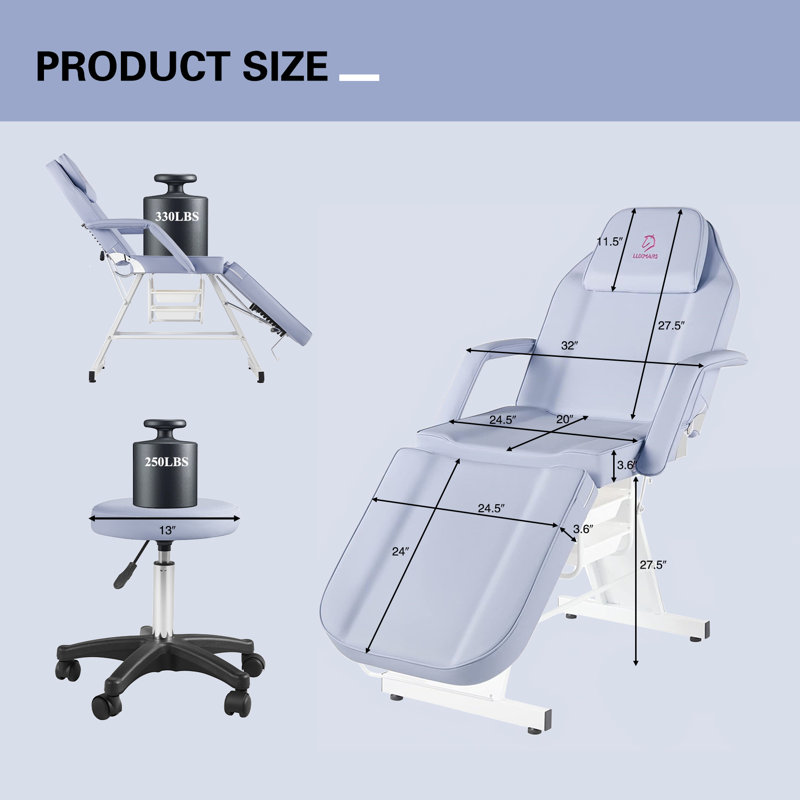  Tête de lit multifonctionnel réglable de 73 pouces avec fauteuil de massage et tabouret pour beauté, Purple, Blanc