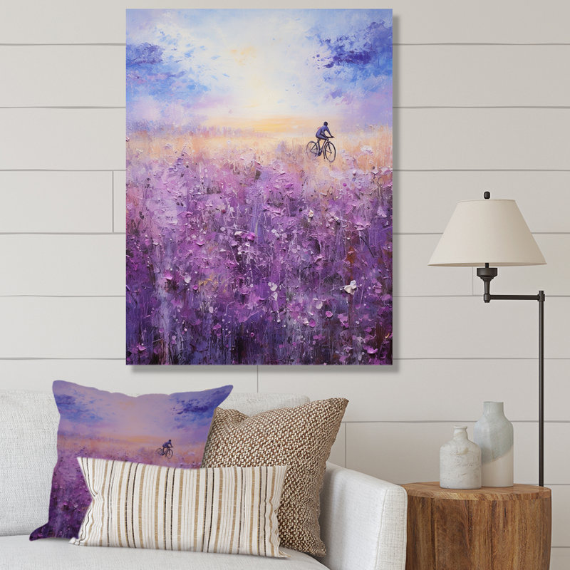 Violet Voyage - Vélo, art mural sur toile, H 40 po x l 30 po x P 1,5 po, Toile tendue