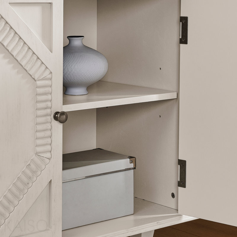 Buffet 65,2 ", géométrique pour le salon, blanc antique