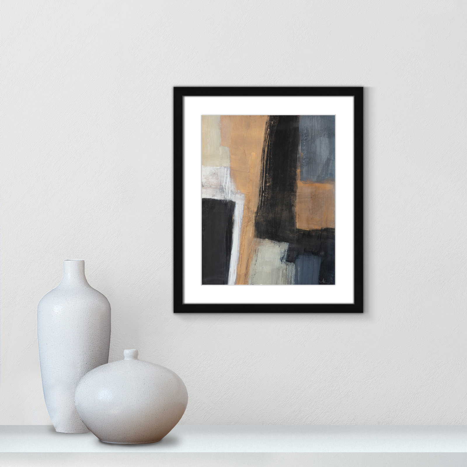 Metallic Slate I Print, 19" H x 16" W x 1.25" D, Black Matted Picture Framed