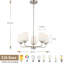 Lustre moderne à 5 lumières avec abat-jour blanc, structure en métal argenté poli pour la salle à manger, îlot de cuisine, salon, luminaire de vestibule, base E26 (ampoules non incluses)