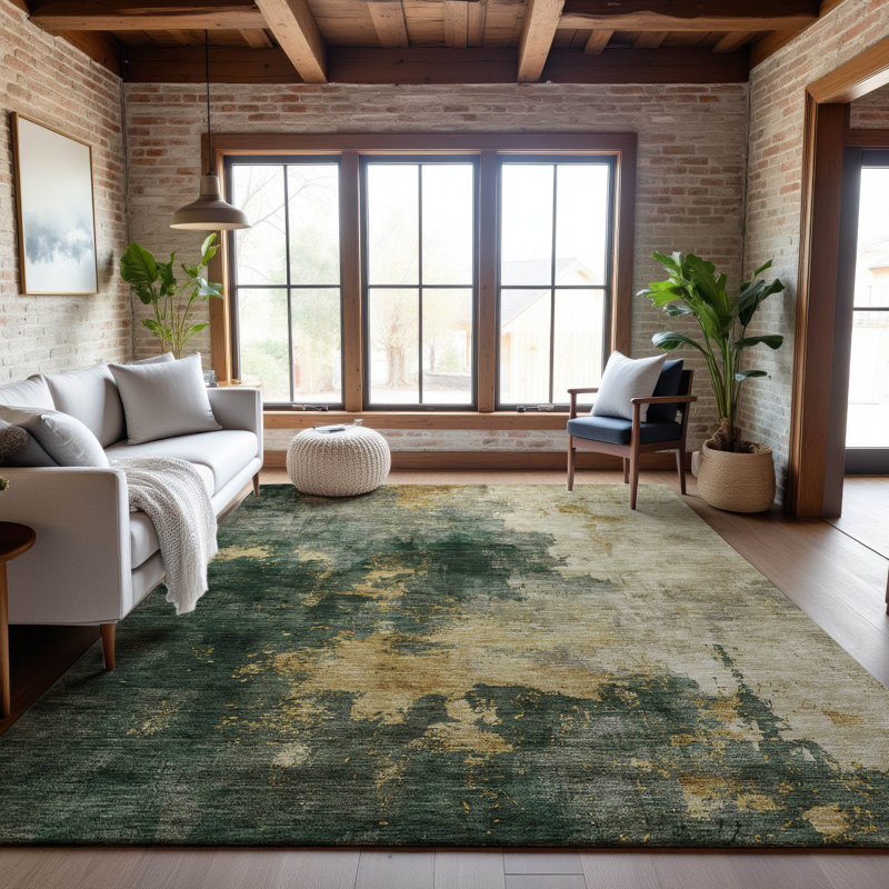Tapis abstrait lavable à la machine de qualité supérieure Dahl AMF1072, Rectangle 10 pi x 14 pi