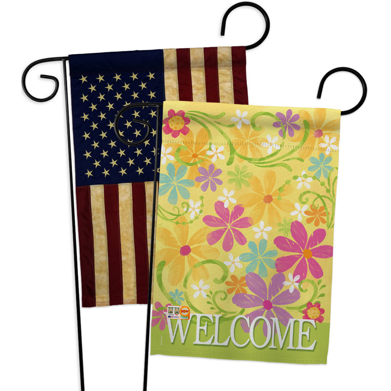 Ensemble de 2 drapeaux de jardin décoratifs 2 côtés en polyester 19 po welcome en cascade welcome