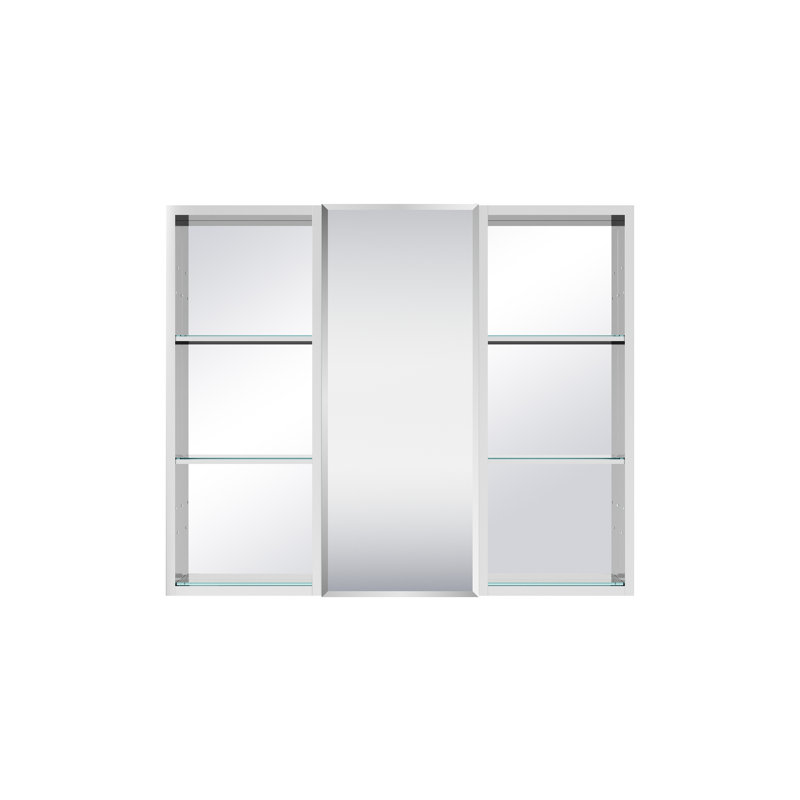 Armoire à pharmacie encastrée ou en saillie en aluminium avec miroir biseauté et tablette ouverte, 91,4 cm (L) x 76,2 cm (H).