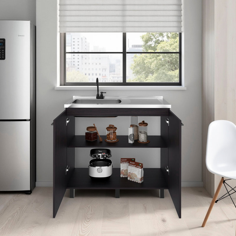 Évier utilitaire avec 2 portes et 3 tablettes fonctionnelles pour les espaces de cuisine, facile d'entretien