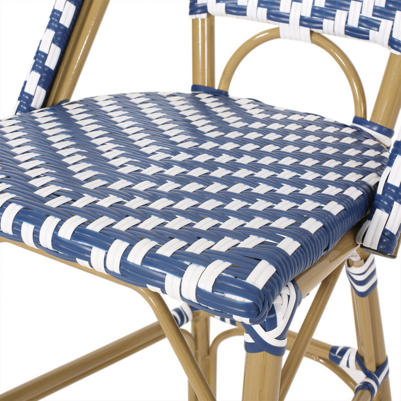 Tabouret de bar d'extérieur français 29,5 po en PE avec cadre en aluminium et finition en bambou (ensemble de 2)
