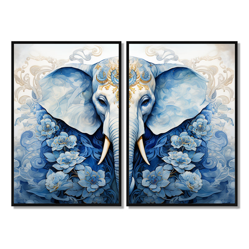 Hindou d'éléphant majestueux - art mural traditionnel, H 36 po x l 48 po, Impression encadrée flottante, Noir