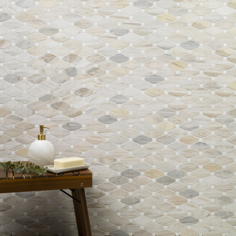 Auralie Octagon 12 in. x 13 in. Polished Marble Mosaic Floor and Wall Tile