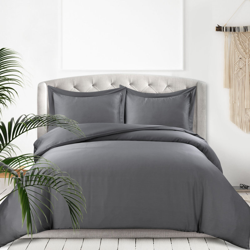 Rayon Sateen Duvet Cover, King Duvet Cover + 2 Shams, Steel Gray