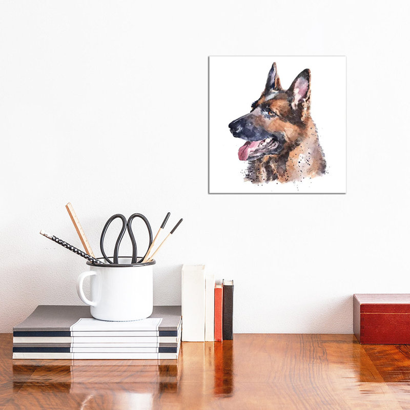 « German Shepherd I » par Edwatercolours-impression, Pas de tapis, Toile tendue, H 12 po x l 12 po x P 1,5 po