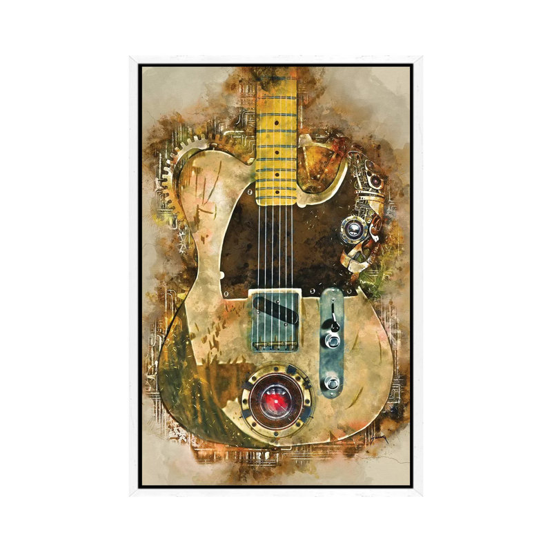 Jeff Beck's Steampunk Guitar - Painting on Canvas, White Floater Framed, 66.04cm H x 45.72cm W x 3.81cm D