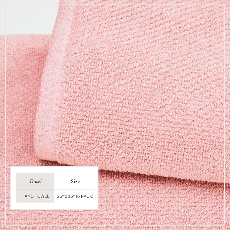 Drap de bain 100% coton texturé, Pink, Essuie-mains - paquet de 6