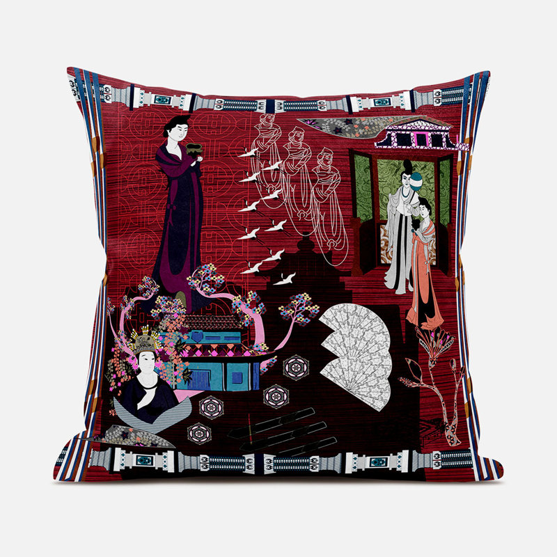 Housse et insert de coussin carré en polyester intérieur / extérieur, 20 po x 20 po, Rouge/rose/brun
