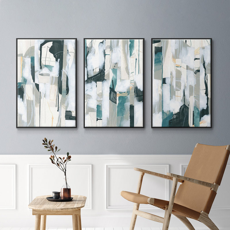 Ensemble de 3 pièces encadrées sur toile Sea Cavern Strata I, H 27 po x l 54 po, Noir