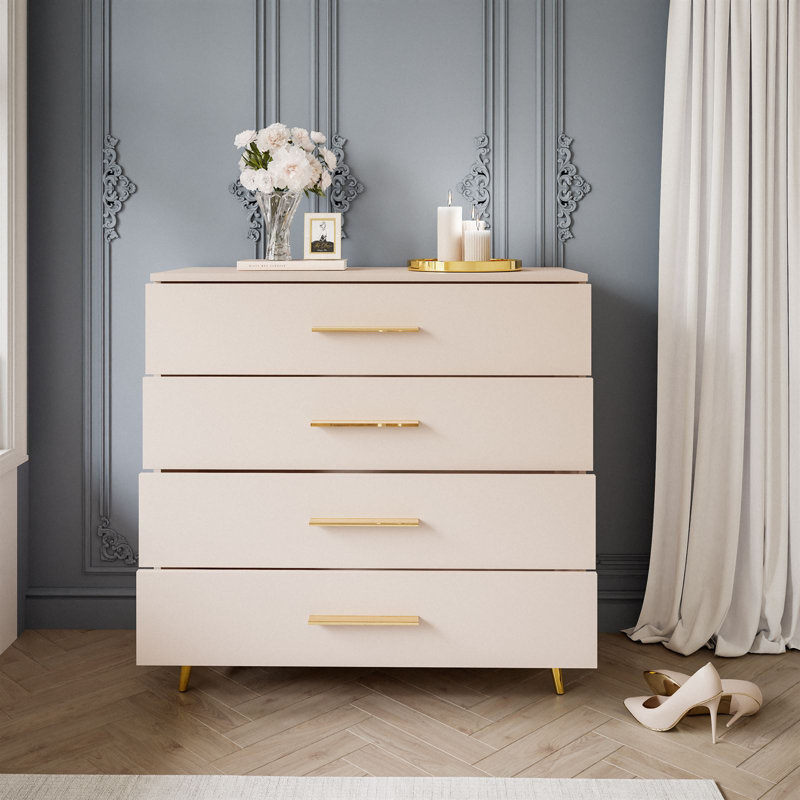 Azwa Chest of Drawers with Drawers, Cashmere/Gold Chrome