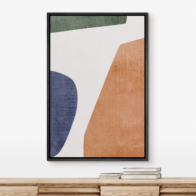 Mid-Century Shape Mid-Century Colorful Polygon Collage Abstract Shape - Floater Frame, H 16 po x l 24 po x P 1,5 po, Noir